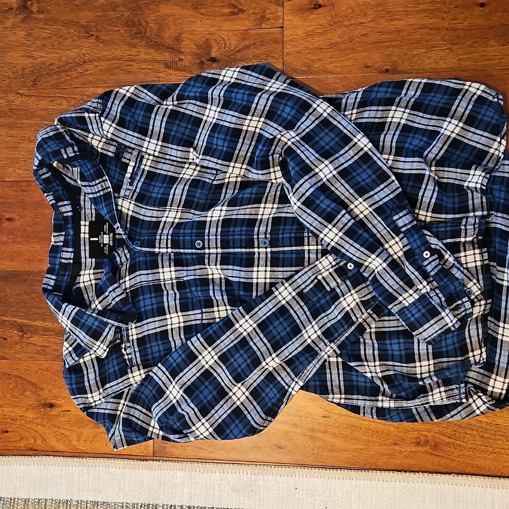 Jeans by Buffalo, Flanel Button Down Shirt, Blue, Large